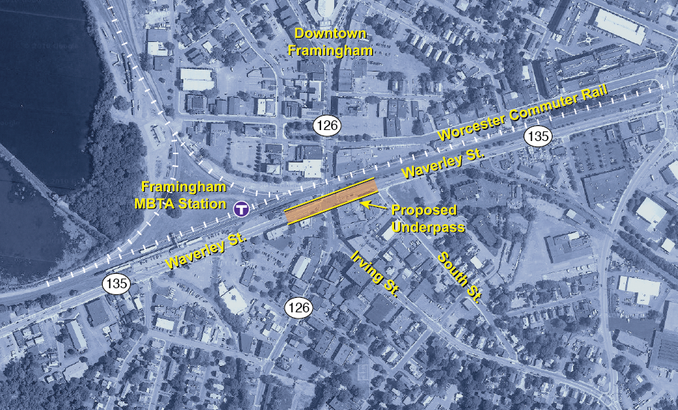 Map of Framingham: Route 126/Route 135 Grade Separation